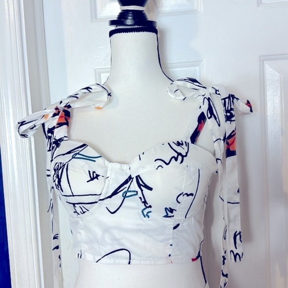 NWT 2Pcs Printed Outfit V-Neck Crop Top & Big Swing Skirt Set Boho Maxi - Picture 5 of 13